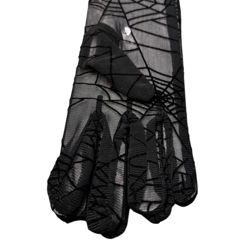 Halloween Black Spiderweb Lace Trim‎ Mesh Short Gloves Costume Accessory NEW